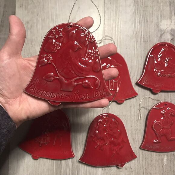 Set of 6 Double Sided Glazed Ceramic 12 Days Of Christmas Ornaments - Picture 3 of 8